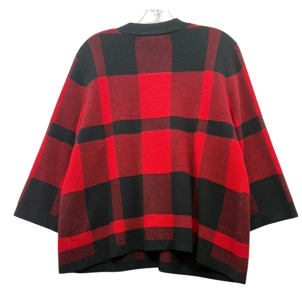 Designers‎ Originals Womens Red Black Buffalo Plaid Kimono Holiday Cardigan XL